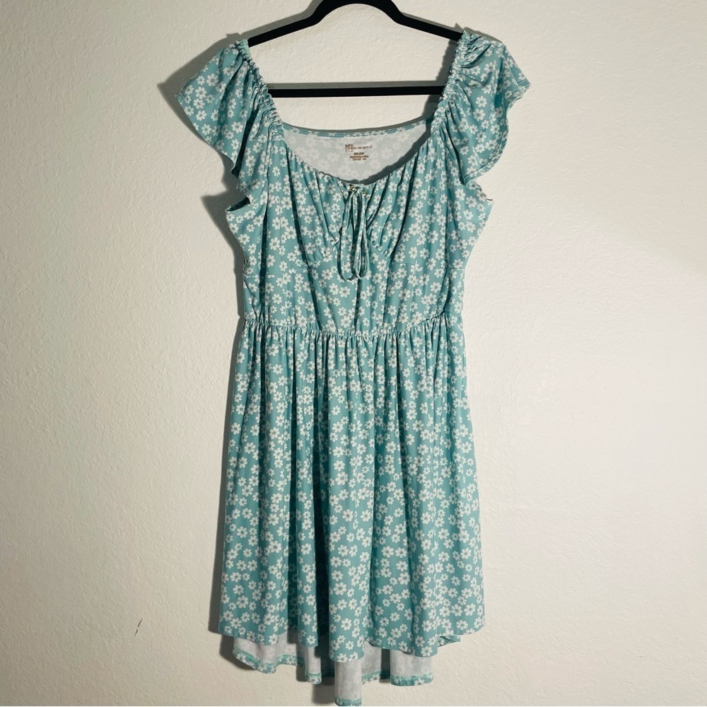 No Boundaries woman mini prairie dress size XXL over the shoulder mint floral - Picture 2 of 11